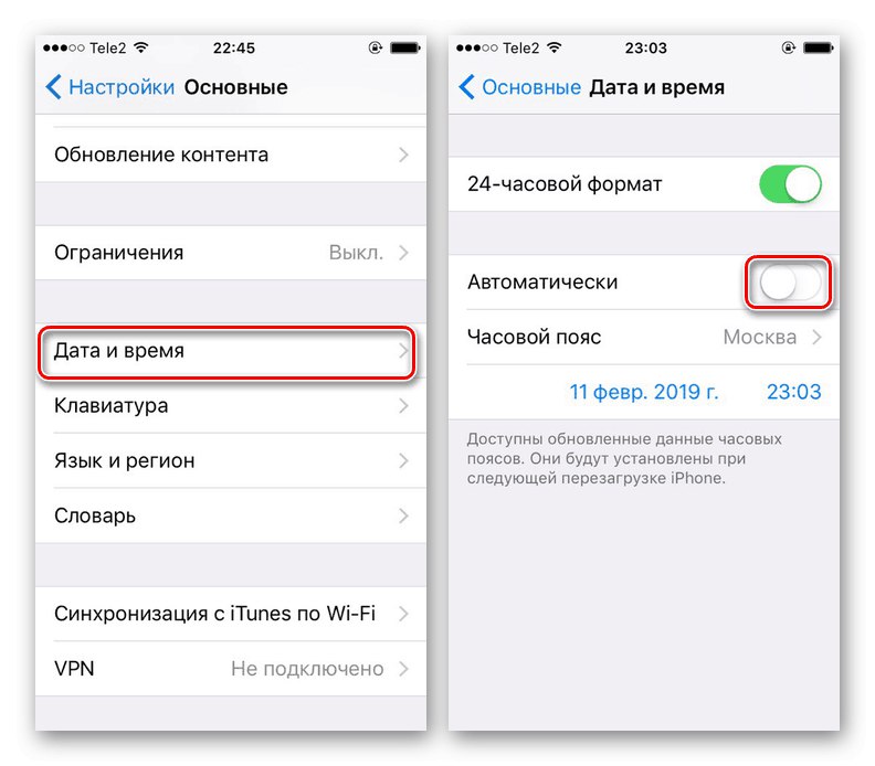 Przykładowe ustawienia czasu systemowego na iPhonie
