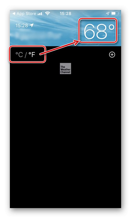 Избор на температурни единици в приложението Apple Weather на iPhone