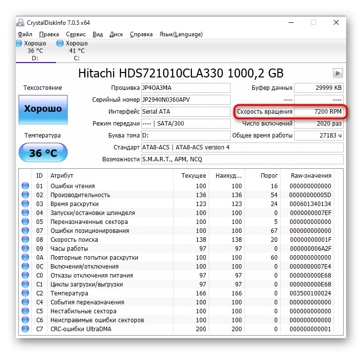 Скорост на въртене на твърдия диск в CrystalDiskInfo