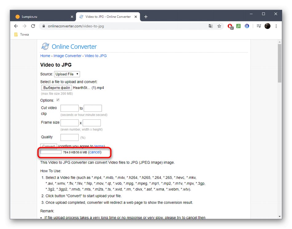 عملية تقسيم الفيديو إلى إطارات من خلال خدمة Online Converter عبر الإنترنت
