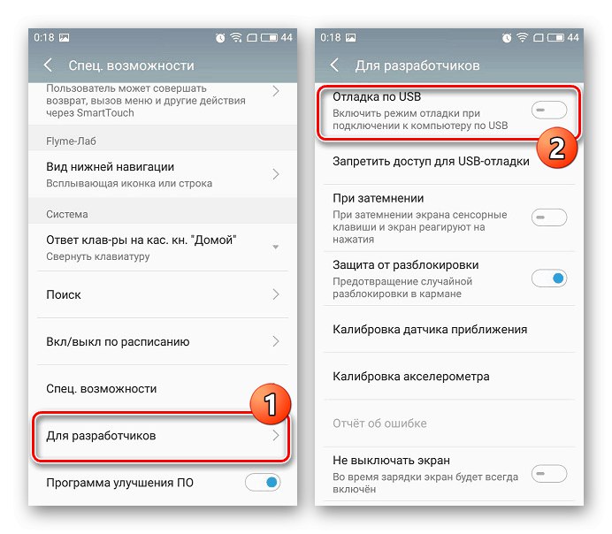 Povolení ladění USB v nastavení na Androidu