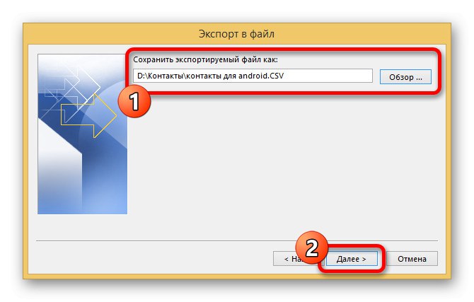 Výběr složky pro uložení kontaktů v MS Outlook na PC