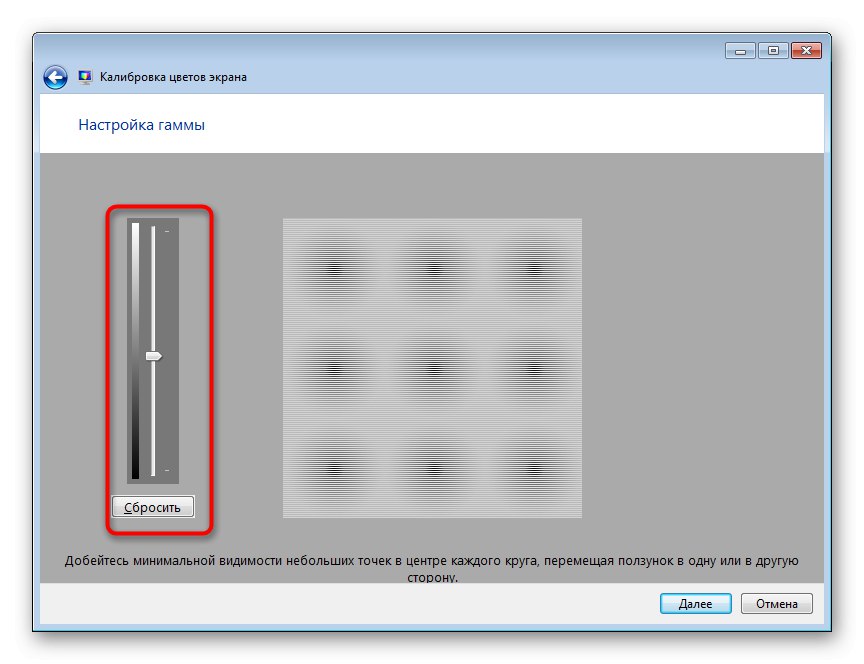 Posunutím jezdce upravíte gamma obrazovky ve Windows 7