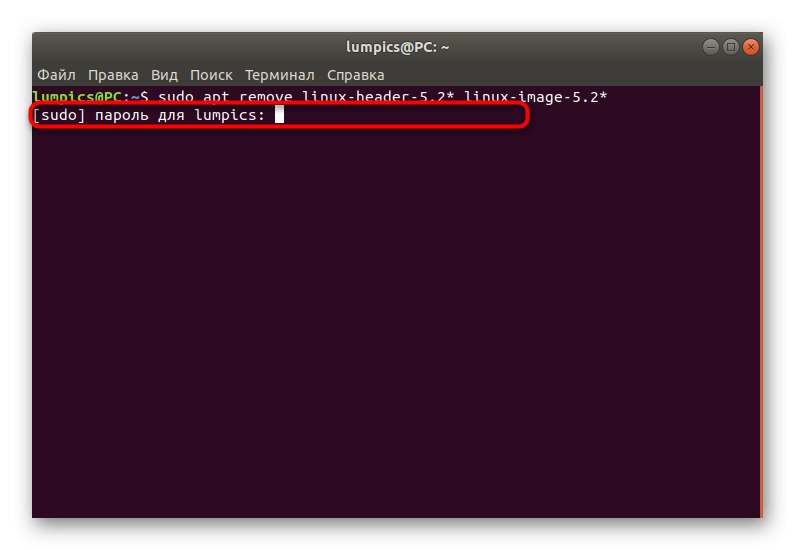 Zadaním hesla ďalej odstránite nepracujúcu verziu jadra v Ubuntu