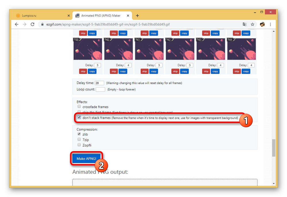 Процес за конвертиране на GIF в APNG на EZGIF