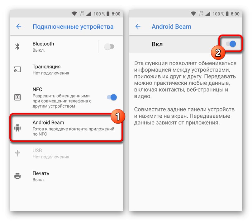 Uporaba funkcije Android Beam v nastavitvah pametnega telefona