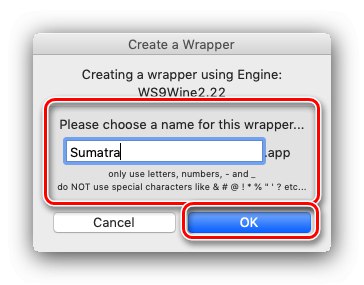 Wybierz nazwę opakowania Wineskin, którego chcesz używać w systemie macOS