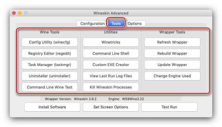 Narzędzia kontroli aplikacji Wineskin do użytku w systemie macOS