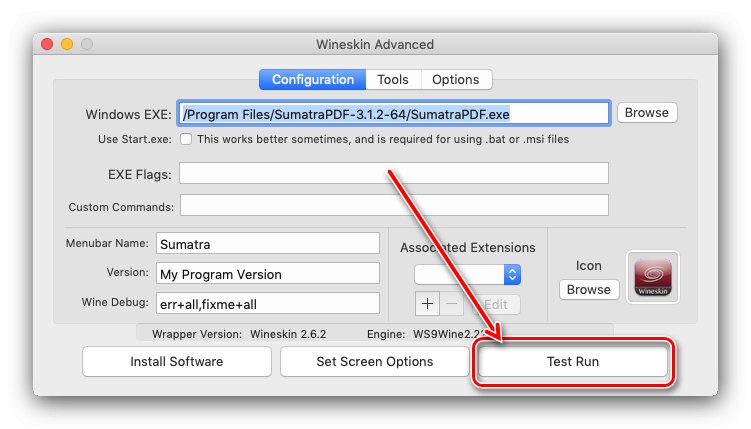 Uruchom testowy Wineskin, aby rozwiązać możliwe problemy