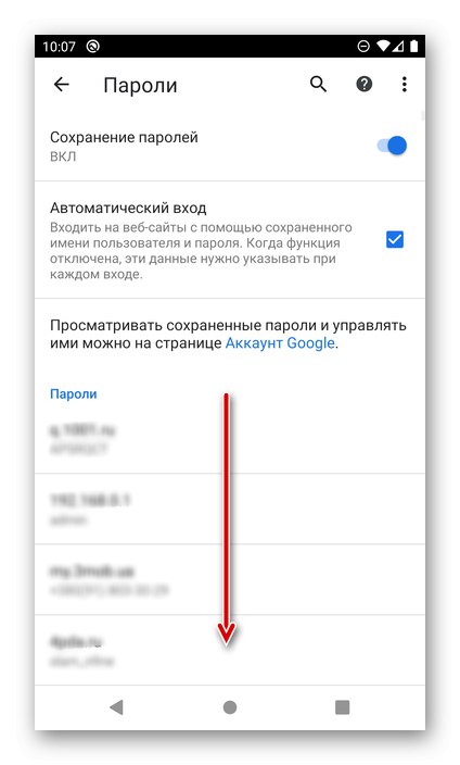 Seznam s shranjenimi gesli v brskalniku Google Chrome v sistemu Android