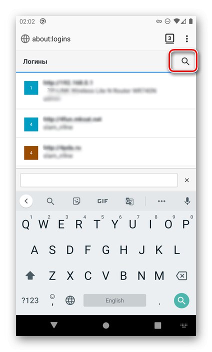 Iskanje pravega mesta za ogled gesla v brskalniku Mozilla Firefox v sistemu Android