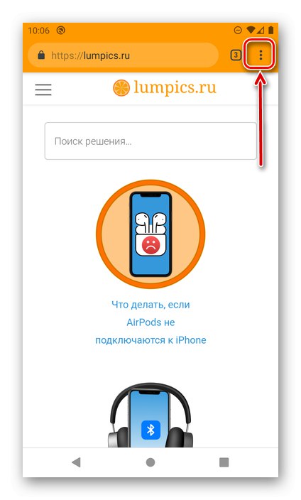 Klicanje menija brskalnika Google Chrome v sistemu Android
