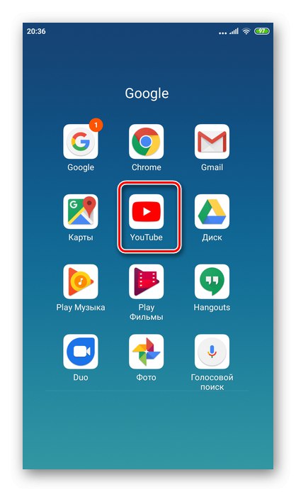otwórz aplikację youtube na Androida