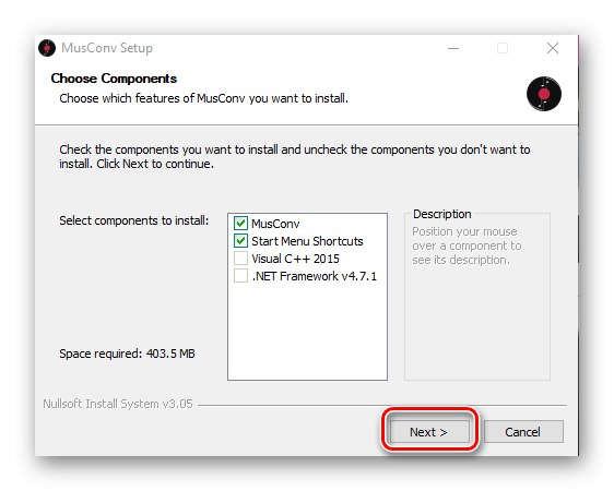 Začiatok inštalácie programu MusConv na prenos knižnice z Yandex.Music do Spotify na PC