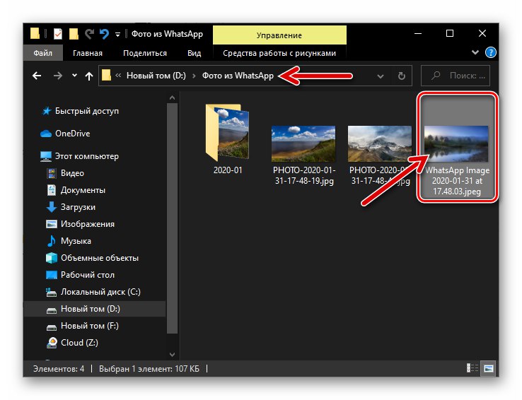 WhatsApp za iPhone - fotografija iz klepeta je bila kopirana v računalnik z uporabo spletne različice sel