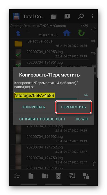 Premikanje fotografij na kartico SD v programu Total Commander