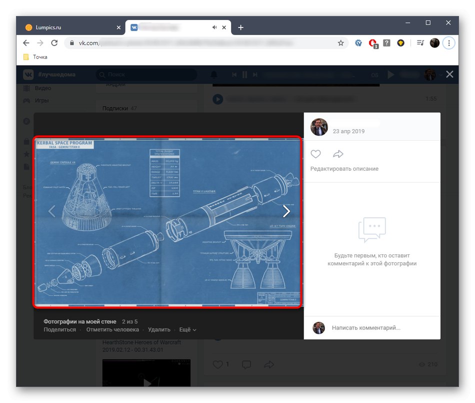 Volanie kontextového menu na prenos fotografií VKontakte do Odnoklassniki v plných verziách webov