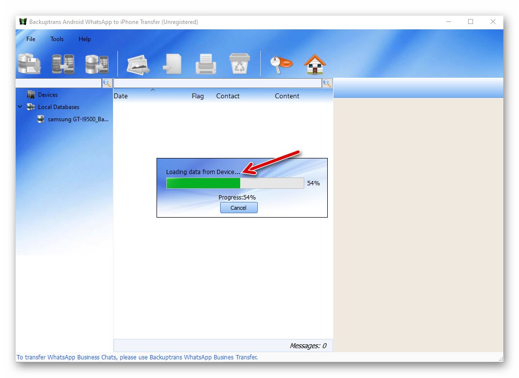 Backuptrans WhatsApp Прехвърлете четене на данни от iPhone след свързване на устройството към програмата