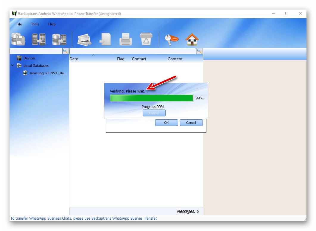 Backuptrans WhatsApp Transfer процес на проверка на данни на iPhone