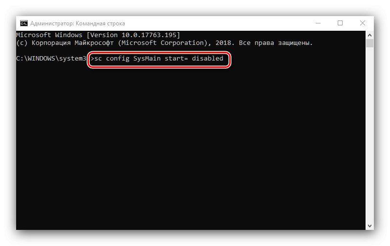 Vnos ukaza za onemogočanje storitve Superfetch v sistemu Windows 10 prek ukazne vrstice