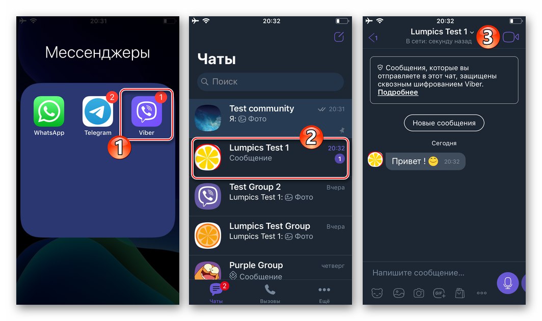 Viber за iOS стартирайте програмата, отидете на диалога