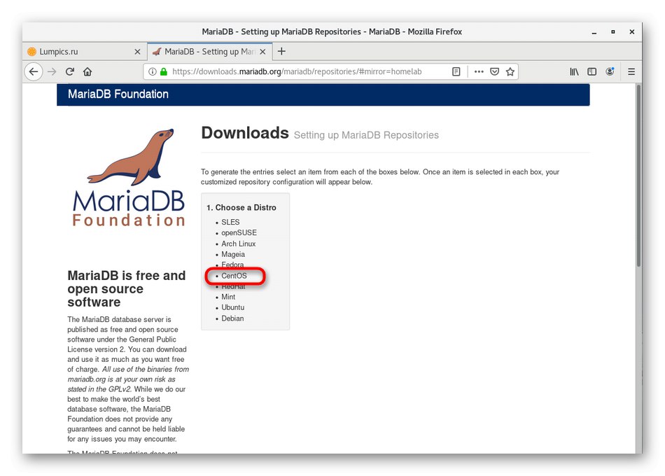 Výber distribúcie na inštaláciu MariaDB na CentOS 7