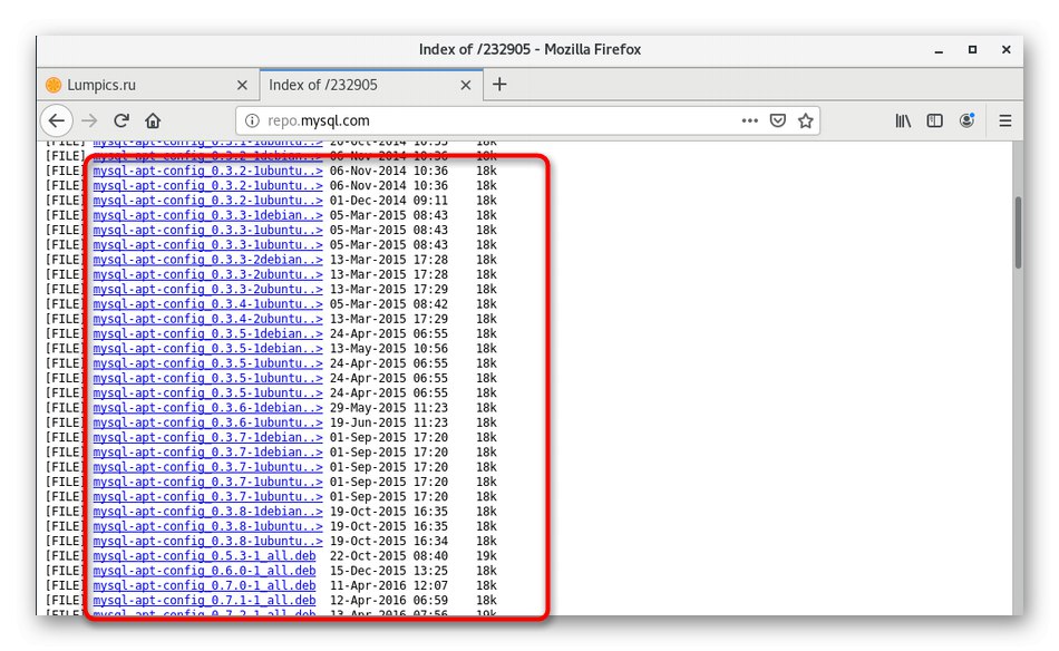 Prenos izbranega paketa RPM z različico MySQL v CentOS 7