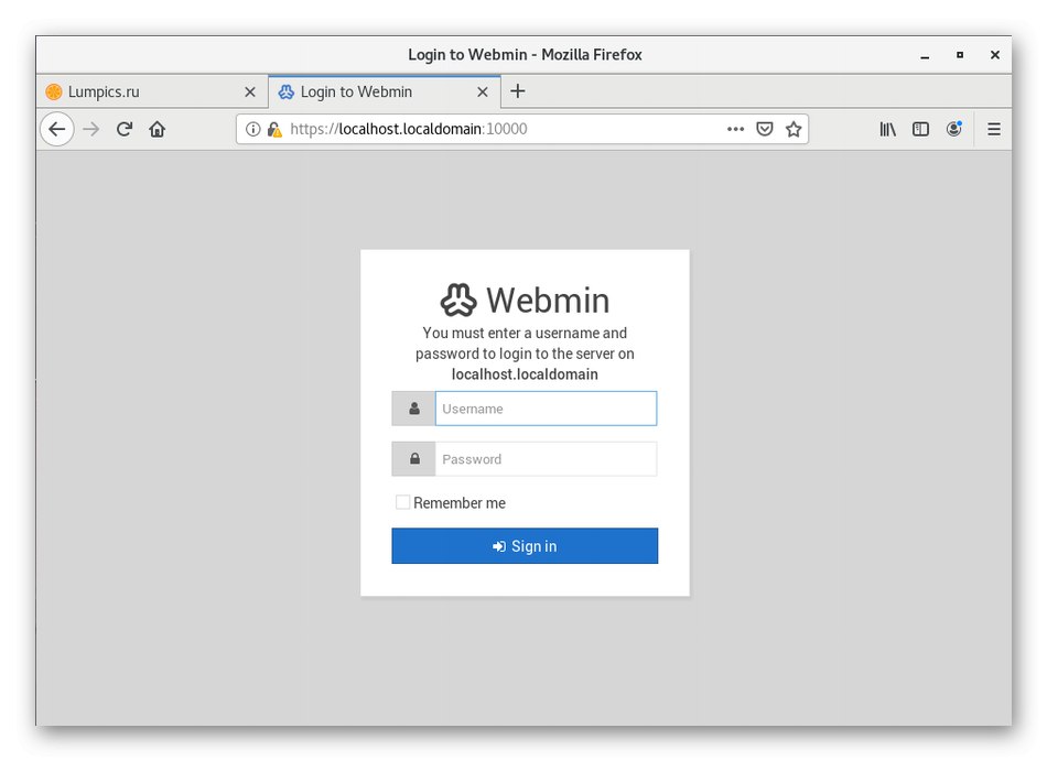 Zkušební autorizace ve Webminu na CentOS 7 po instalaci