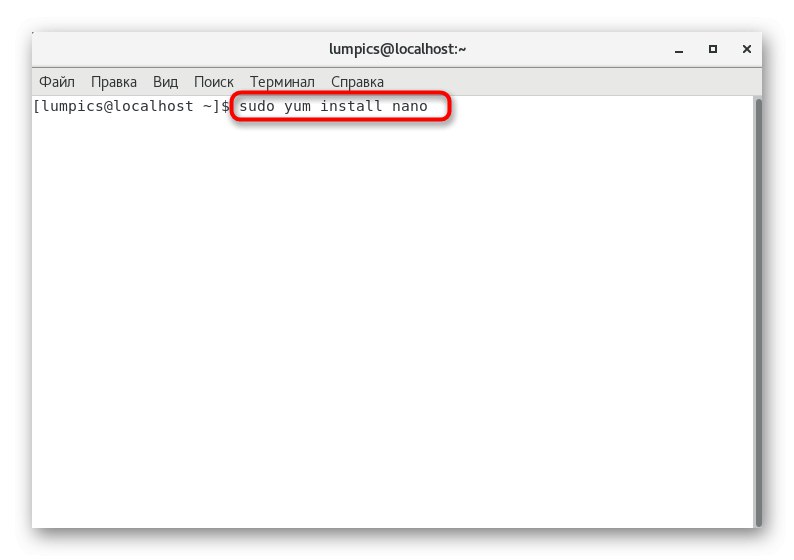 Příkaz k instalaci textového editoru při instalaci Webmin na CentOS 7