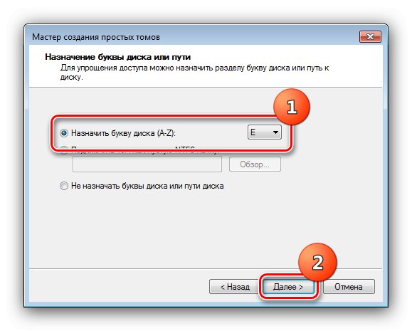 Postavite slovo pogona za novi volumen za instaliranje sustava Windows 7 ispod sustava Windows 7 na drugu particiju