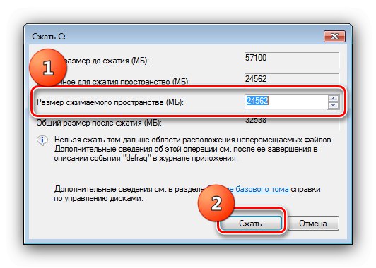 Smanjite novi volumen da biste instalirali sustav Windows 7 ispod sustava Windows 7 na drugu particiju