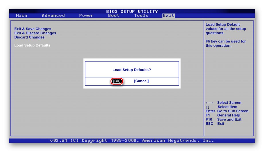 Potrditev obnovitve privzetih nastavitev v BIOS-u