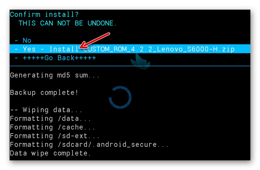 CTR за възстановяване на Lenovo IdeaTab S6000 - потвърждение за готовност за стартиране на процедурата за мигане на модифицирана ОС