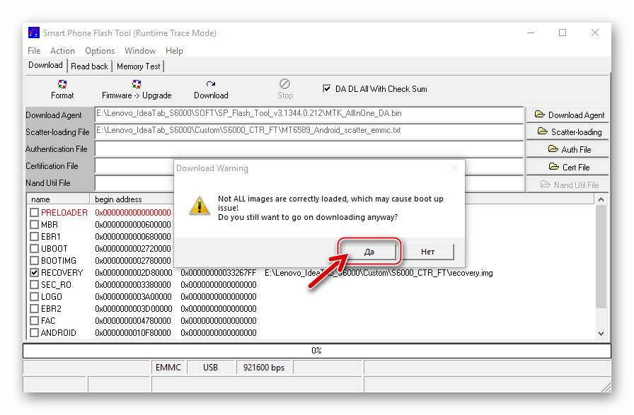 Искане на Lenovo IdeaTab S6000 SP Flash Tool преди интегриране на персонализирано възстановяване в таблет