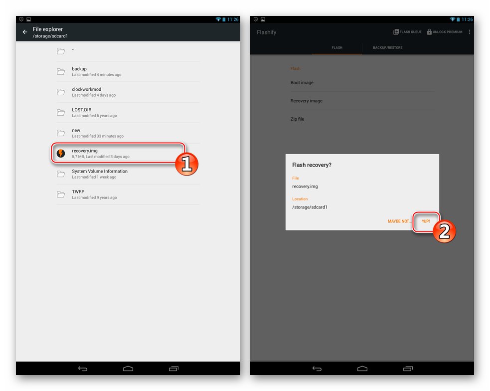 Lenovo IdeaTab S6000 Flashify избор на персонализирано изображение за възстановяване, потвърждение за старта на средата на фърмуера