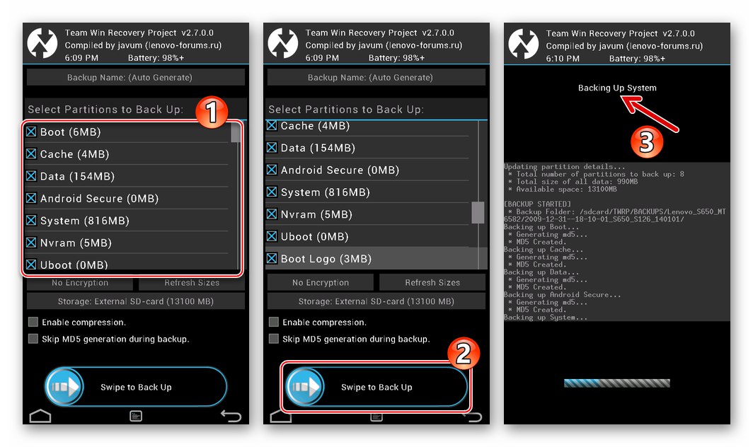 Lenovo S650 Recovery TWRP 2.7.0.0 (CN) Procedura tworzenia pełnej kopii zapasowej systemu