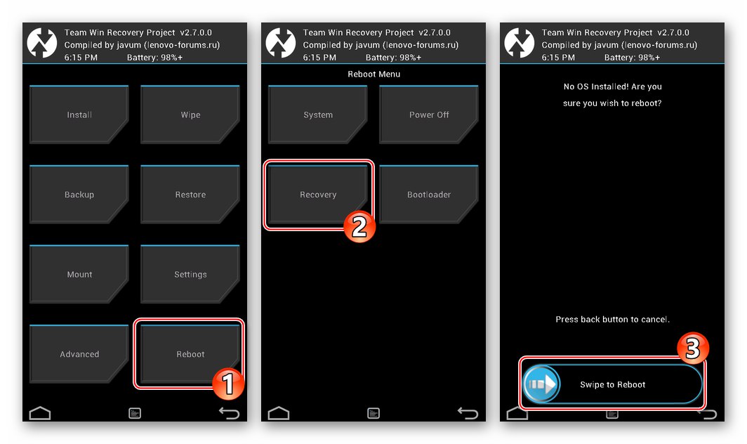 Lenovo S650 TWRP 2.7.0.0 (CN) uruchom ponownie środowisko po sformatowaniu wszystkich sekcji pamięci urządzenia