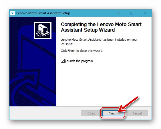 Ostatnie okno kreatora instalacji Smart Assistant Lenovo S650