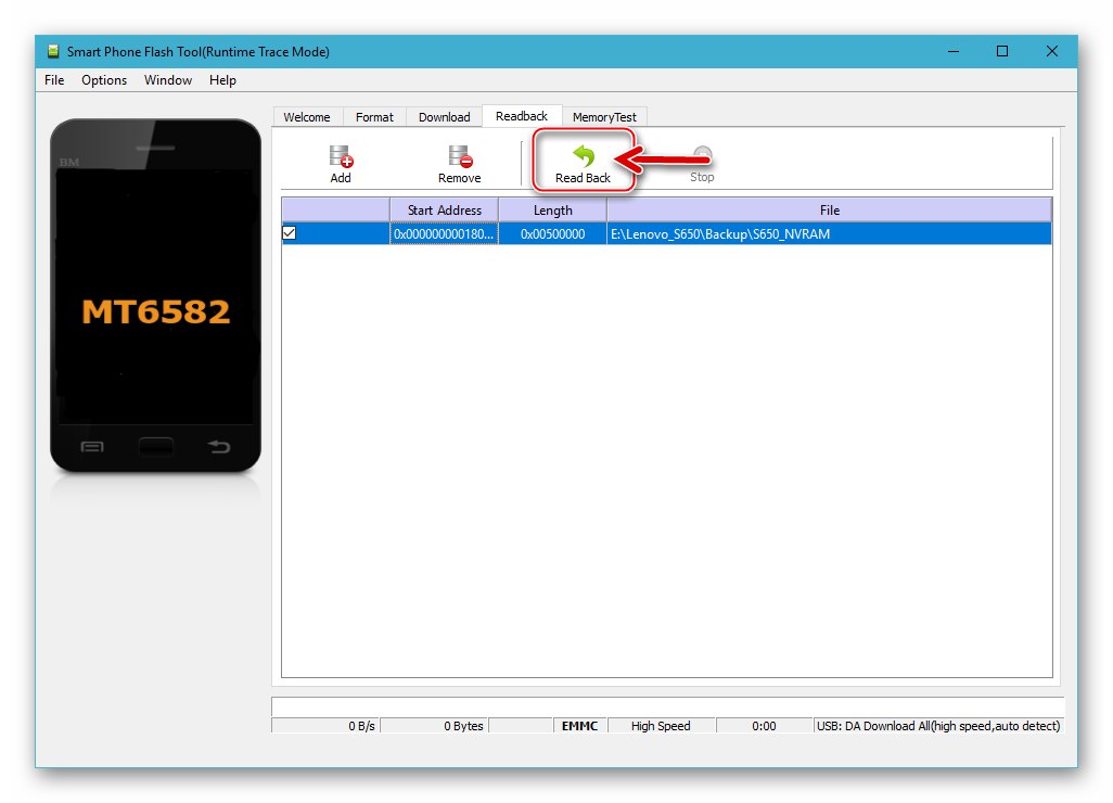 Lenovo S650 SP Flash Tool - zacznij czytać dane, aby utworzyć zrzut pamięci NVRAM