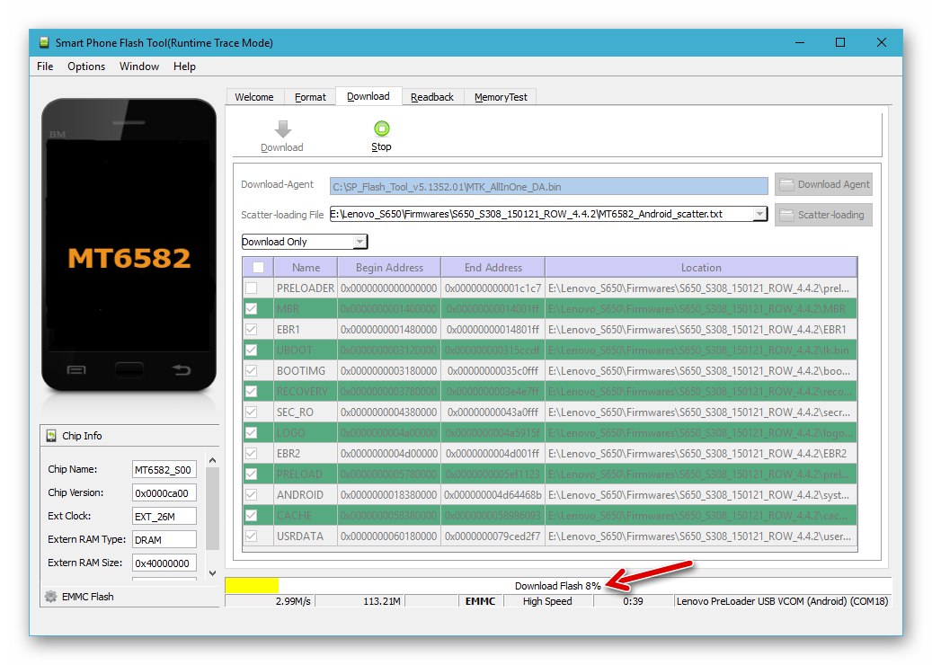 Narzędzie Flash Lenovo S650 proces flashowania urządzenia w trybie Tylko pobieranie
