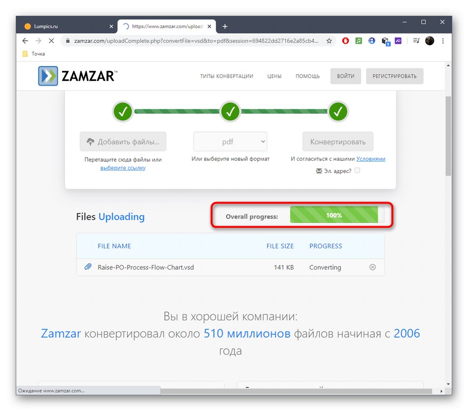 Процес конвертації VSD в PDF через онлайн-сервіс Zamzar