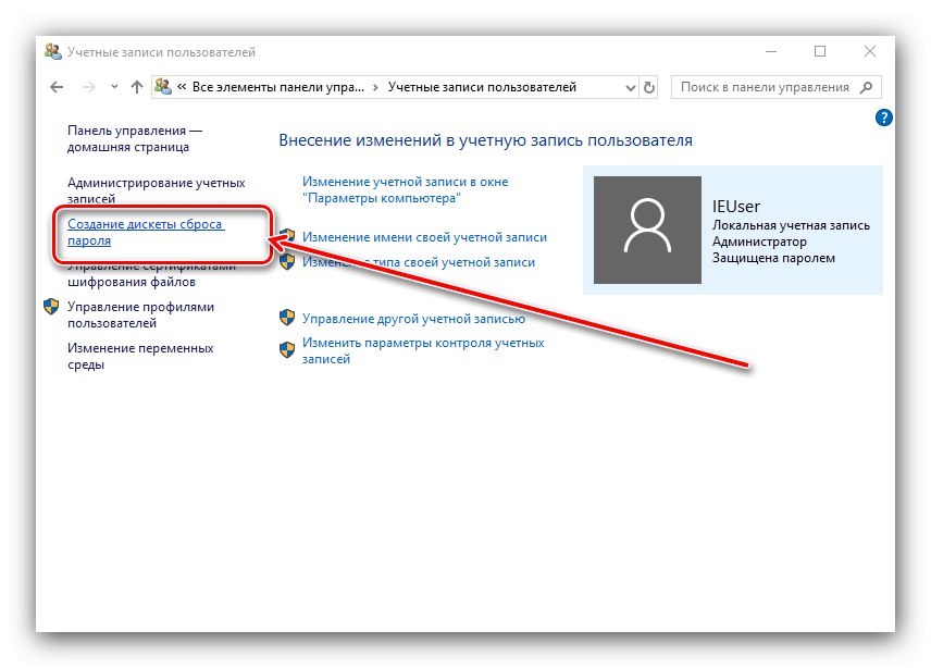 Otevřete položku pro vytvoření jednotky pro obnovení hesla systému Windows 10