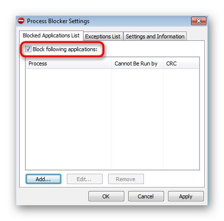 Активиране на приложения за блокиране чрез специална програма в Windows 7
