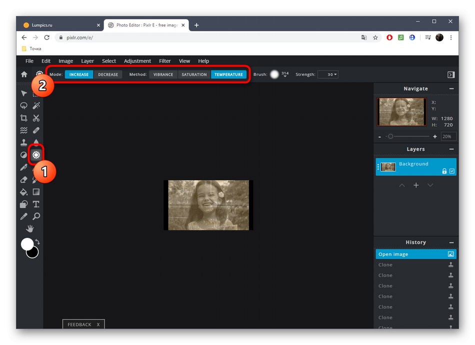 Регулиране на цвят, сянка и светлина за възстановяване на снимки в PIXLR
