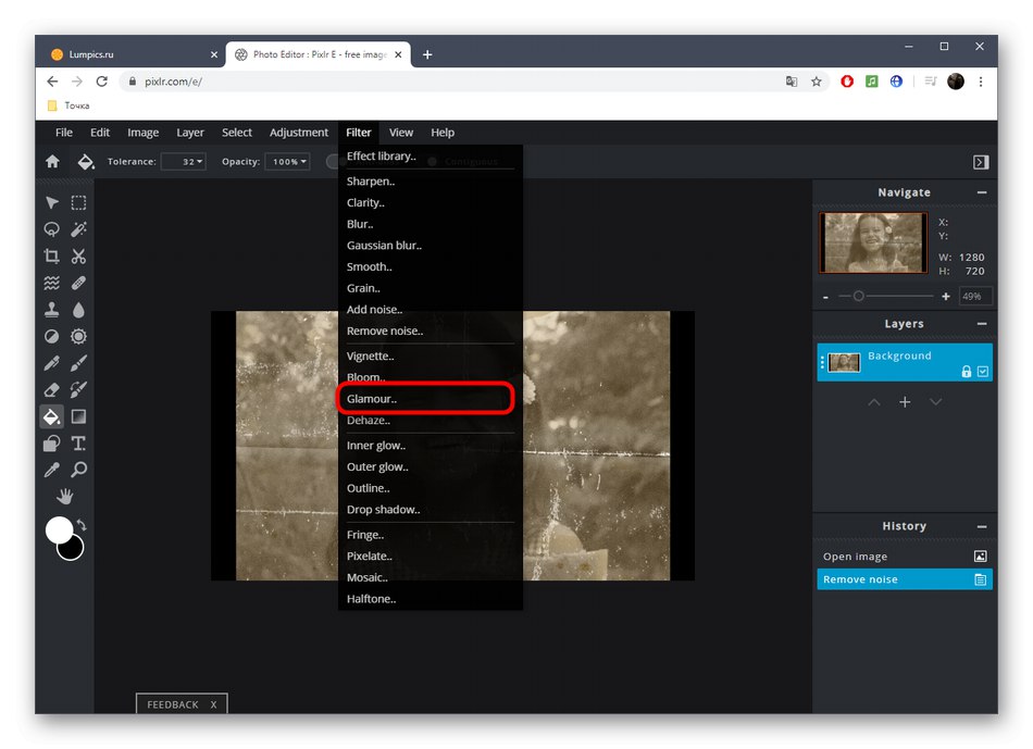 Избор на филтър за подобряване на качеството на снимките чрез онлайн услугата PIXLR
