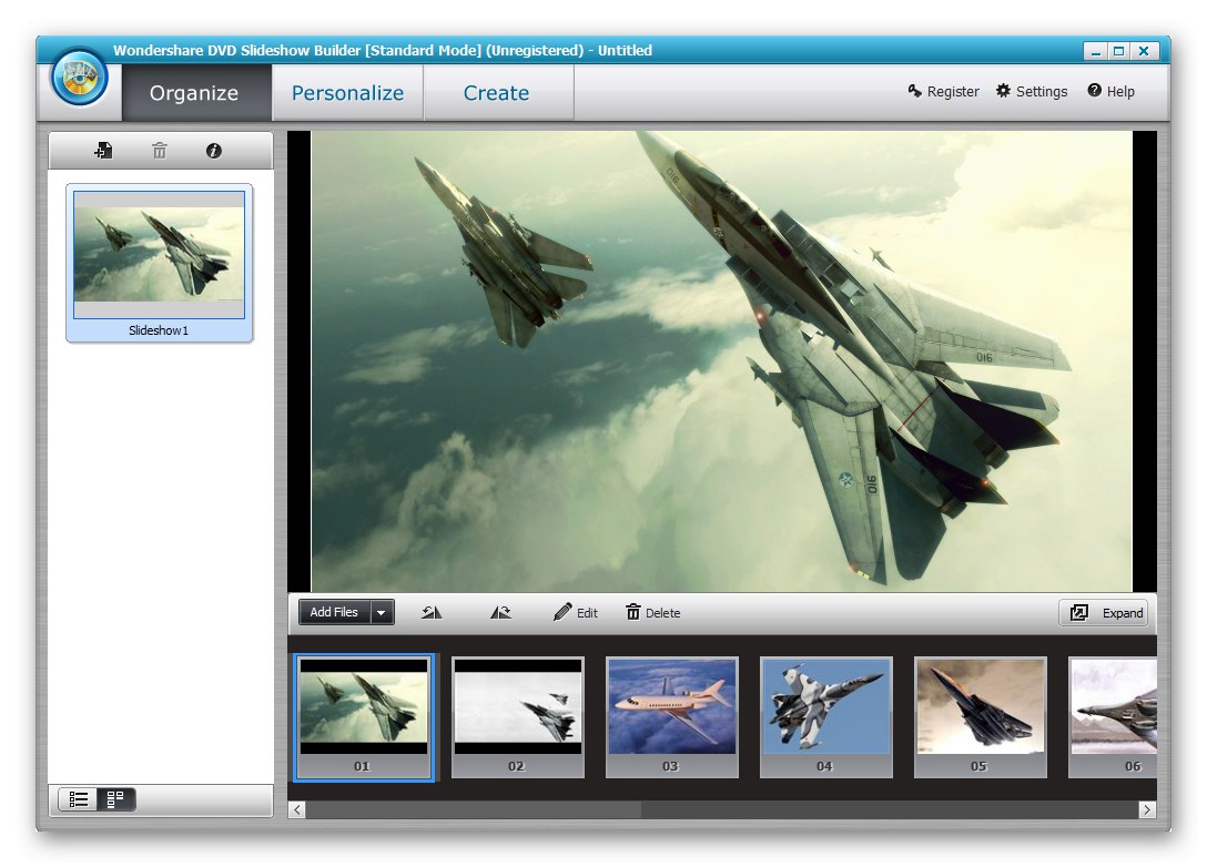 Інтерфейс програми Wondershare DVD Slideshow Builder Deluxe