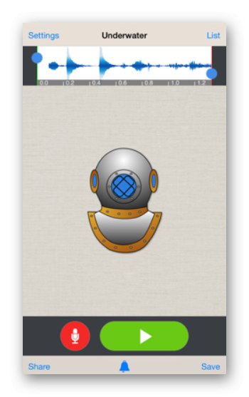 Interfejs aplikacji Voice Changer Plus dla iPhone'a