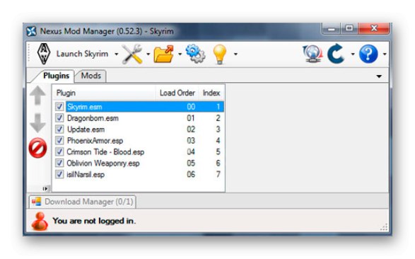 Меню програми для установки модів Skyrim Nexus Mod Manager