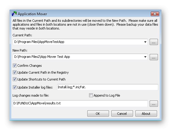 Інтерфейс програми Application Mover