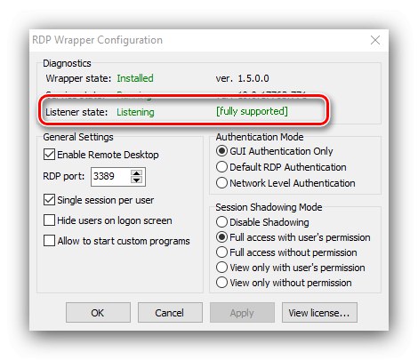 Проверка на помощната програма след подмяна на файла за отстраняване на проблеми с RDP Wrap след актуализиране на Windows 10